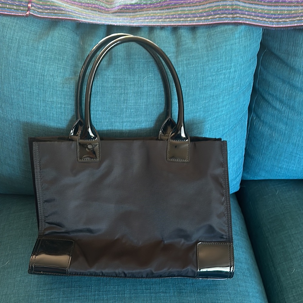 Tory Burch small nylon/patent leather Elle tote. - Picture 2 of 6